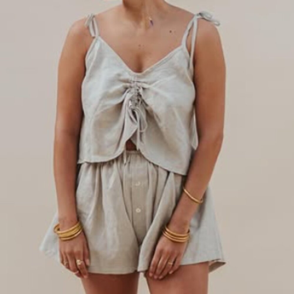 Myrah Penaloza Linen Nidra Sleeper Top in Flax